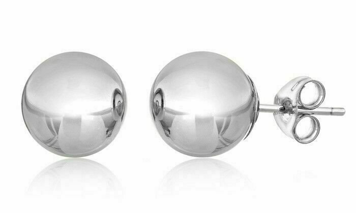 14K White Gold Ball Stud Earrings – Genuine Gold – 3mm 4mm 5mm 6mm 7mm 8mm