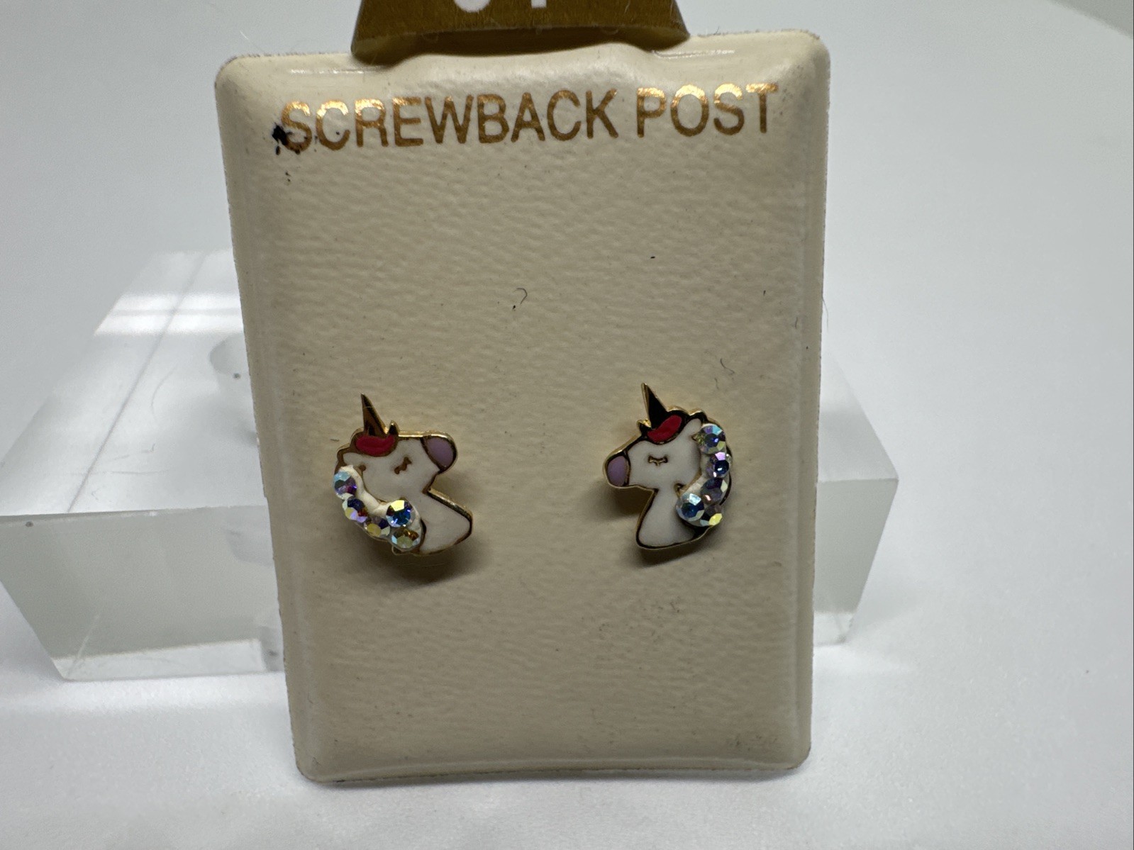 10k Yellow Gold Girl Women All Ages Earring Unicorn Enamel Head Cute Rainbow