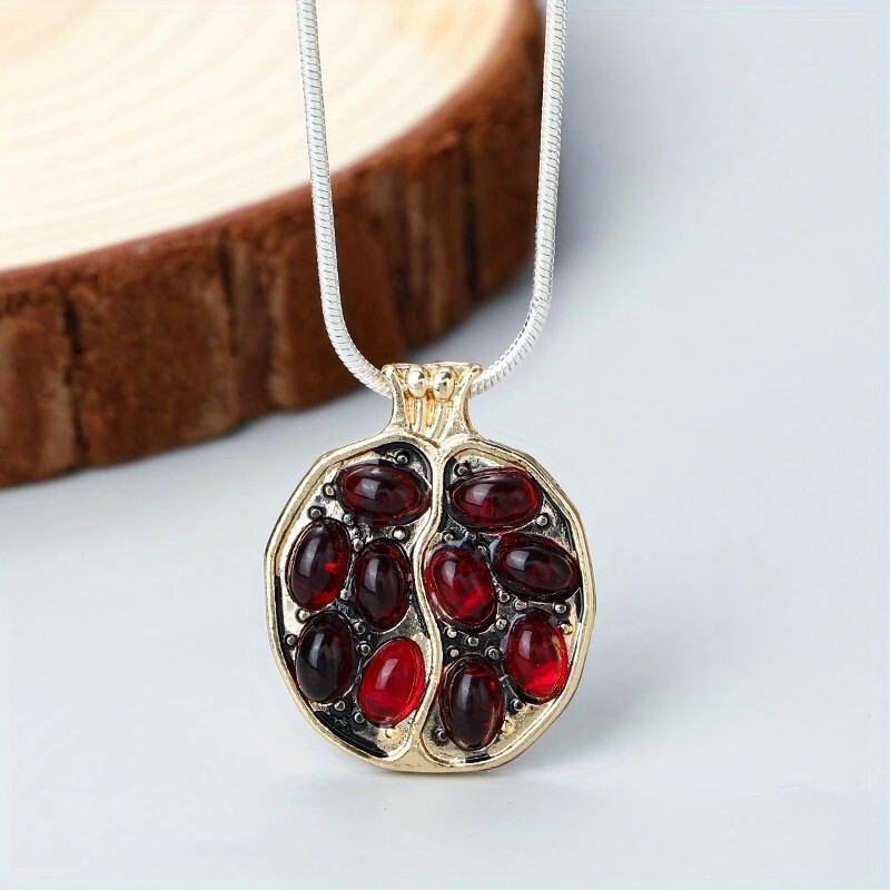 Garnet Style Pomegranate Necklace Gold Plated Pendant Women’s Fruit Jewelry