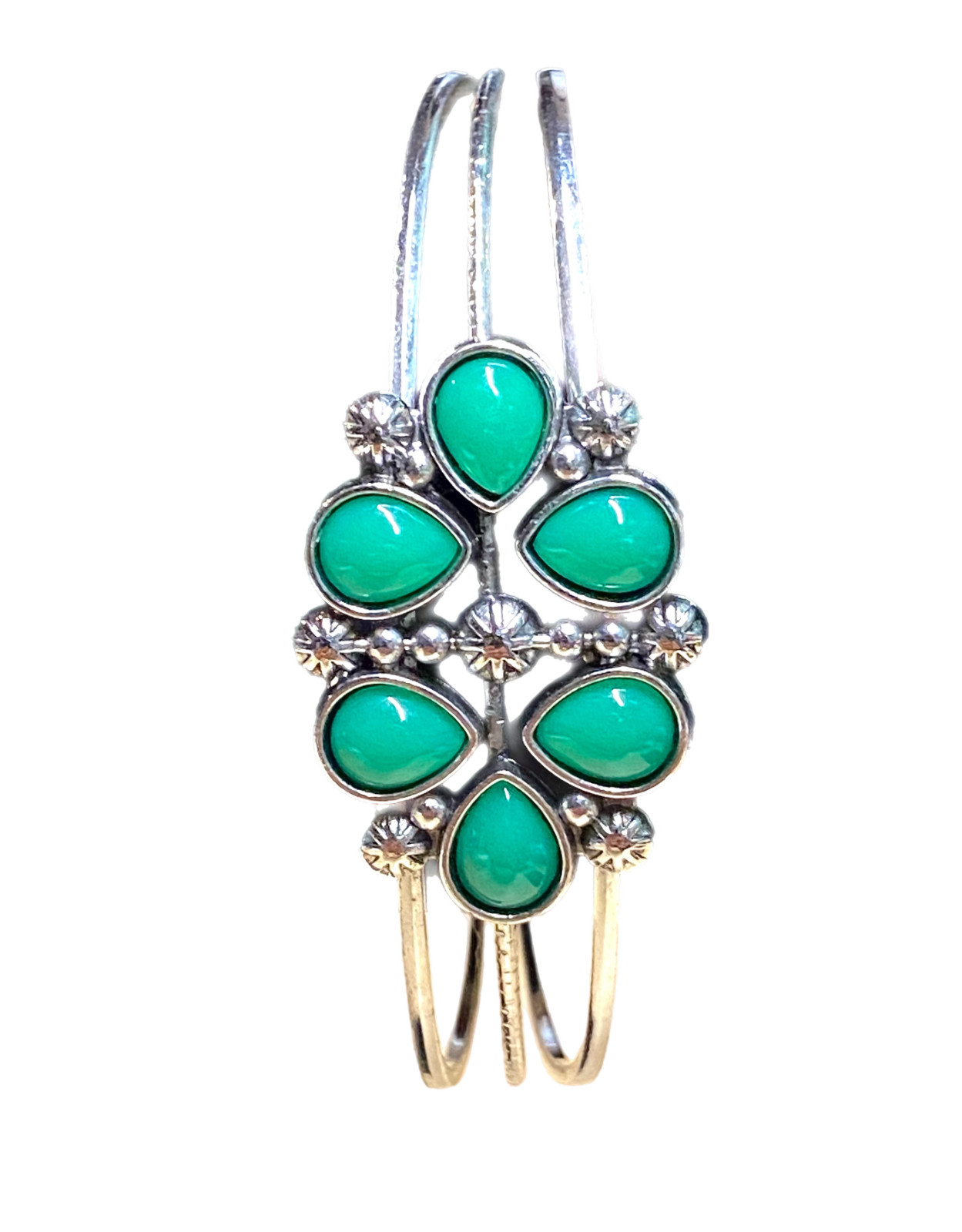 Paparazzi Taj Mahal Meadow Green Cuff Bracelet Bangle Silver Tone 7” Fashion EUC