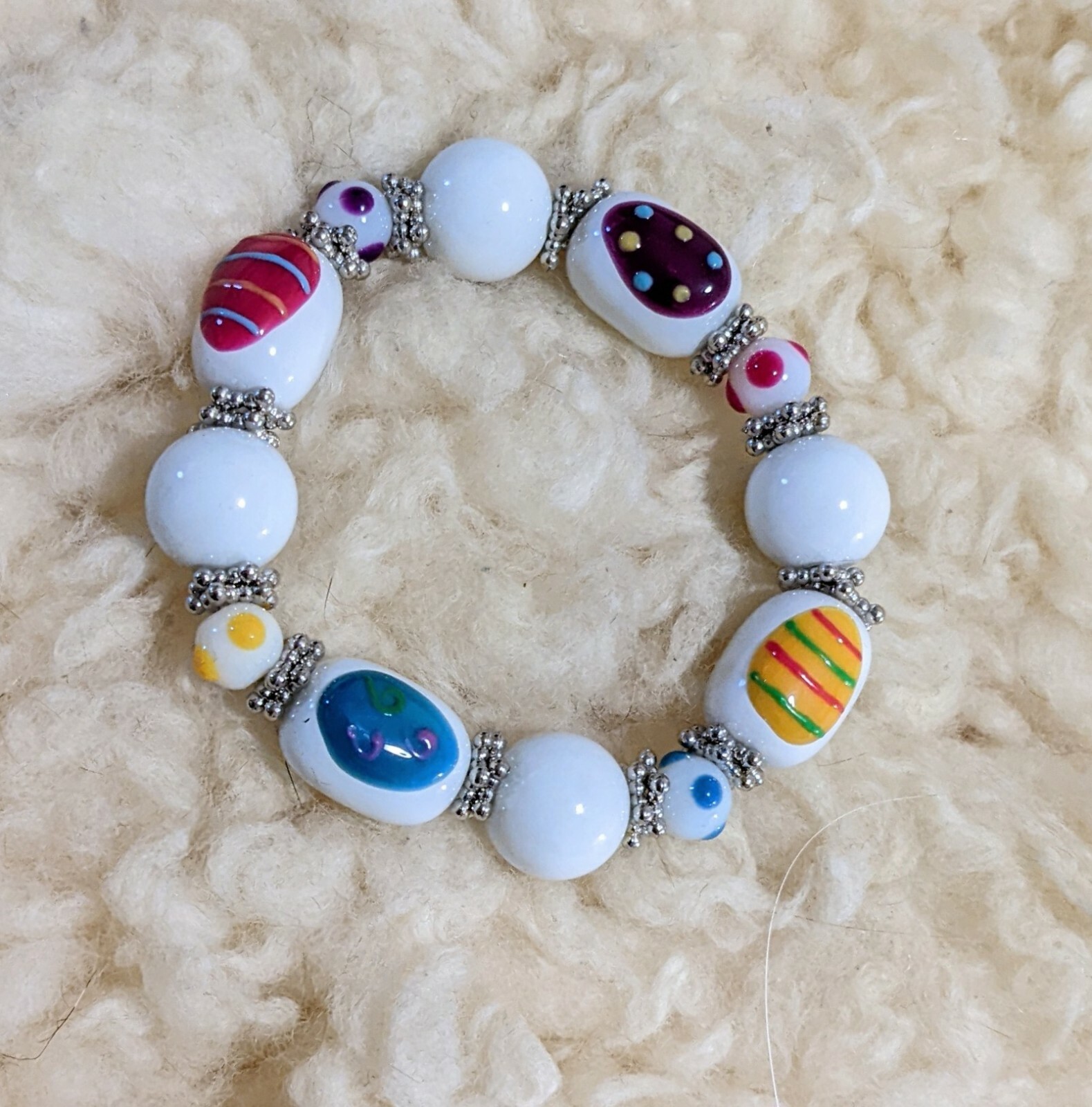EasterEgg Bracelet Multi colorful Colorful Spring Pastel Beaded Stretch Bracelet