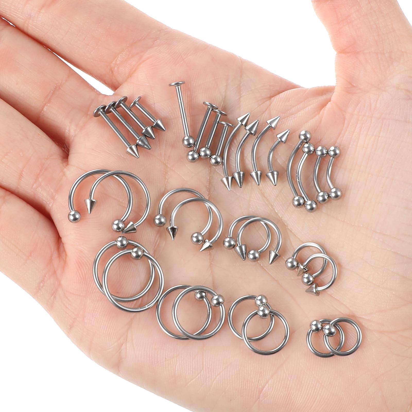 Gjinxi Lip Piercing Jewelry 32PCS 16G Lip Rings Surgical Steel Labret Jewelry…