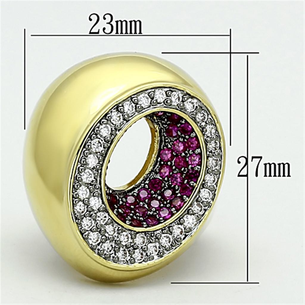 Women’s Ring, Red CZ, 14K Gold & Ruthenium Plated, Brass, Statement Ring