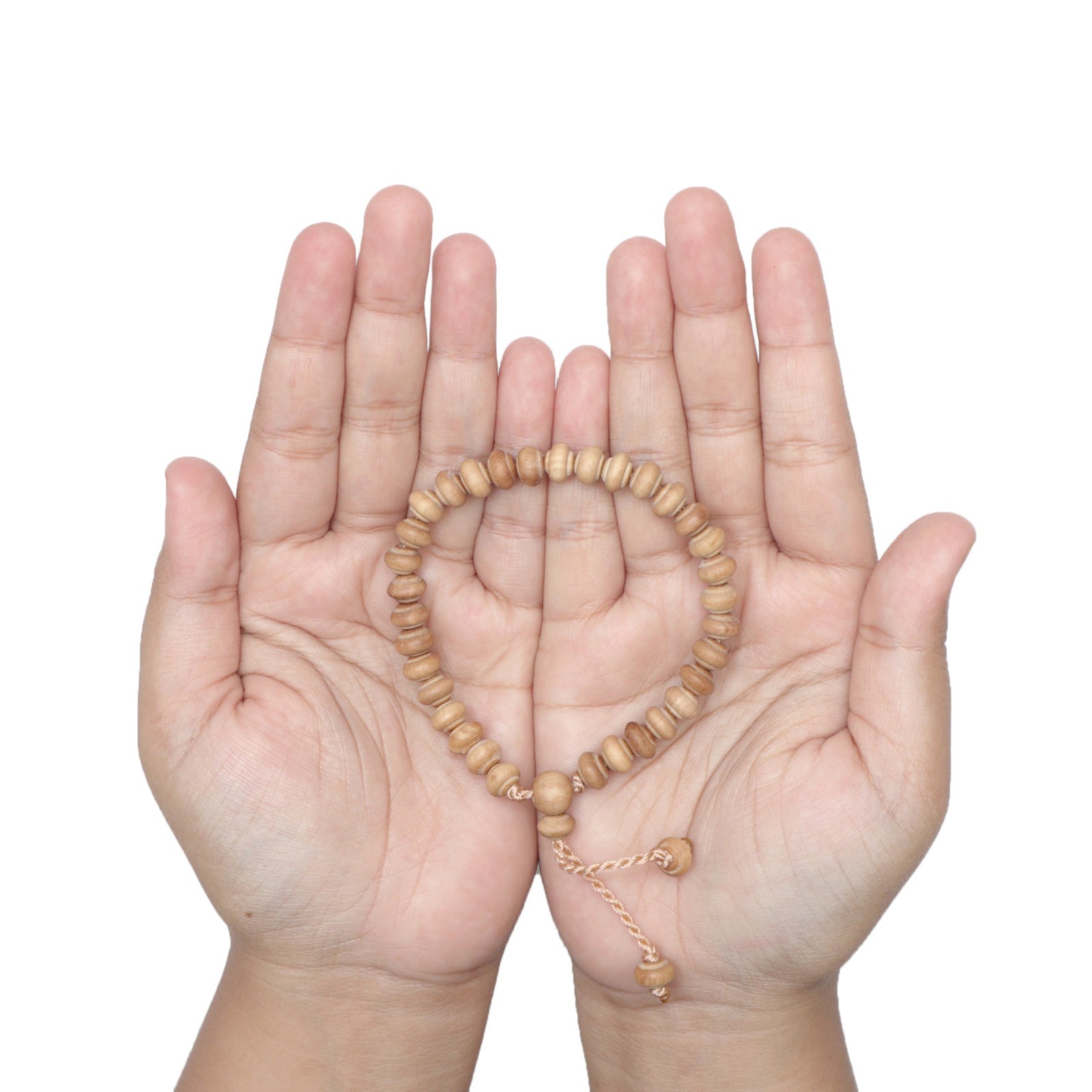Small Handmade Adjustable Contoured-Bead Sandalwood Prayer Bead Tasbih Bracelet