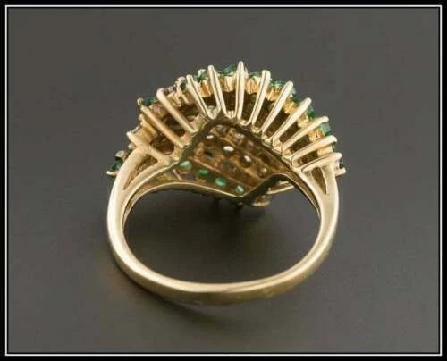 2.50Ct Cluster Simulated Green Emerald Engagement Ring 14k Yellow Gold Plated
