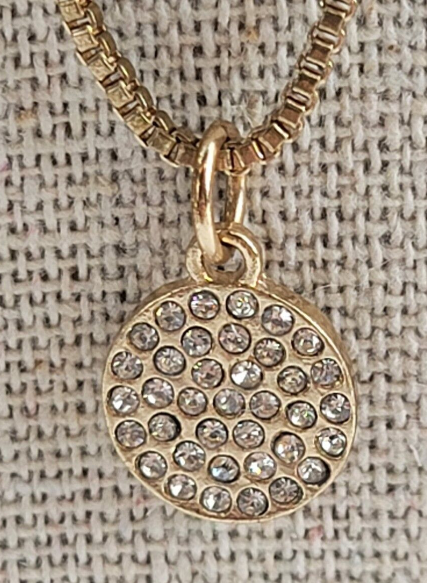 Rose Gold-Tone Double Chain Rhinestone Circle Pendant Necklace 20.5 in