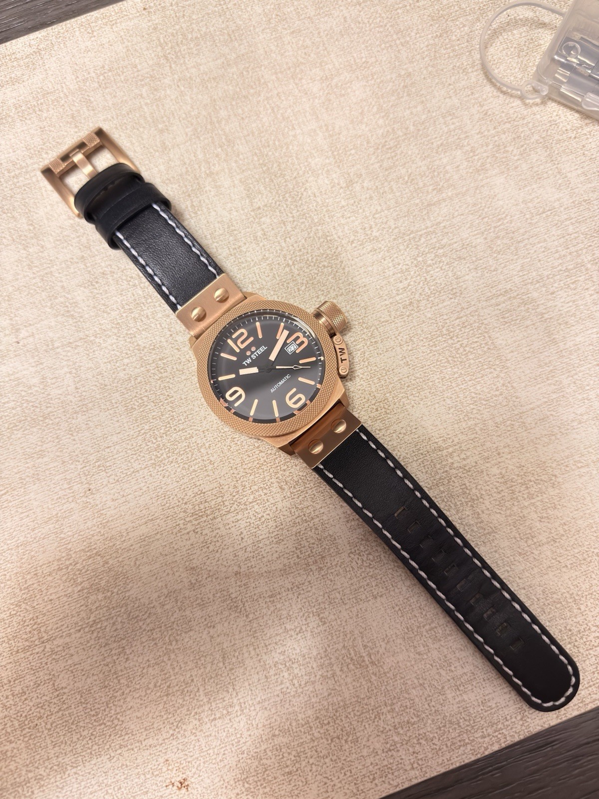 TW Steel Canteen Automatic Watch Black Dial Rose Gold Case Date 45mm 100m