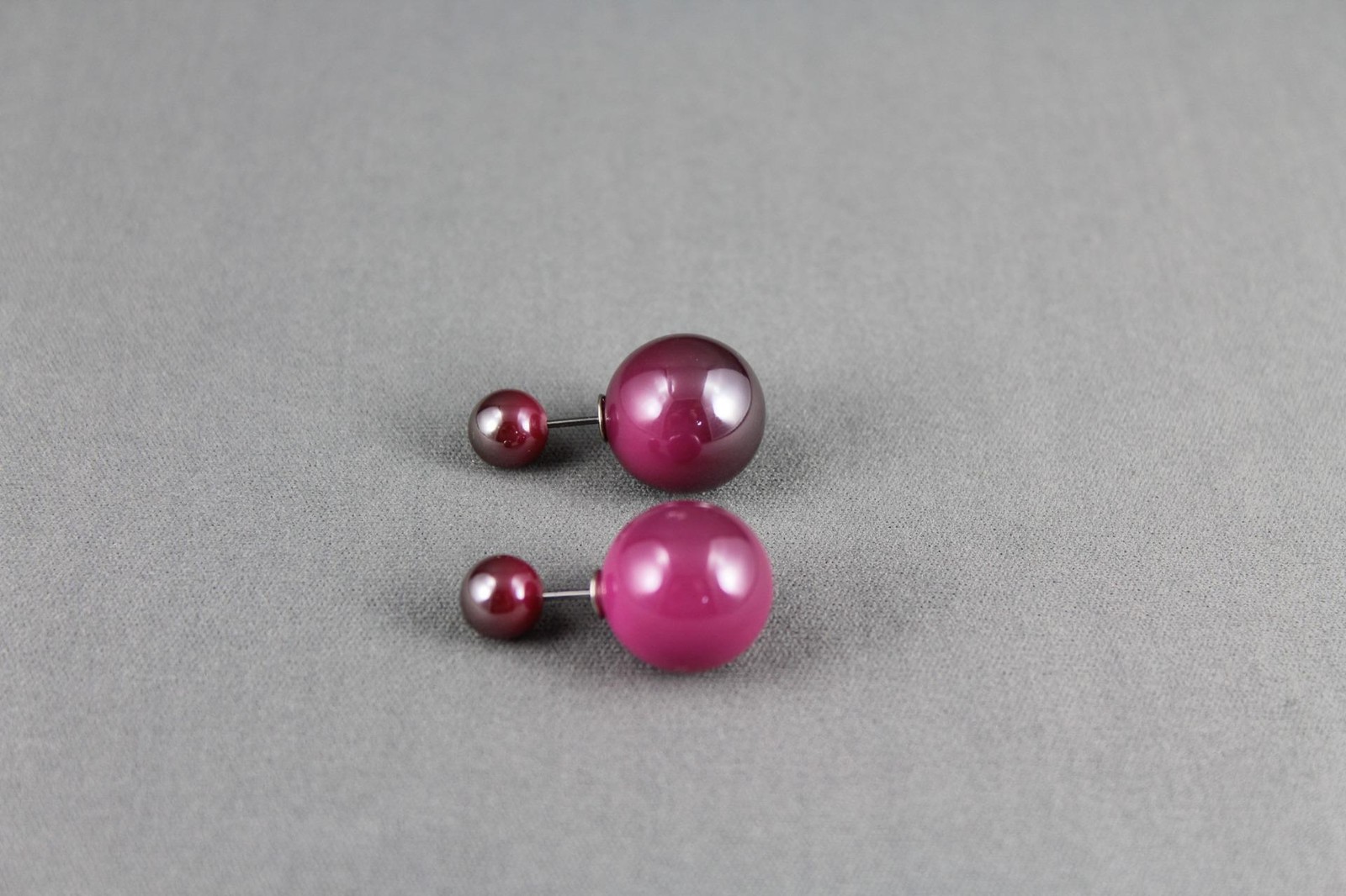 fuchsia front back earrings double ball post stud stick reversible ear jacket