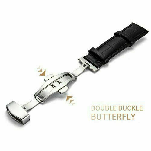 18-24MM Replacement Genuine Leather Watch Band Wrist Strap Kit Butterfly Buckle