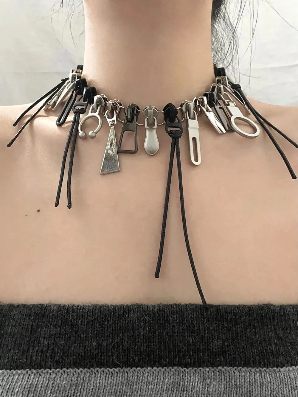 Zipper Chain Necklace Fringe Geometric Punk Style Statement Unisex Jewelry