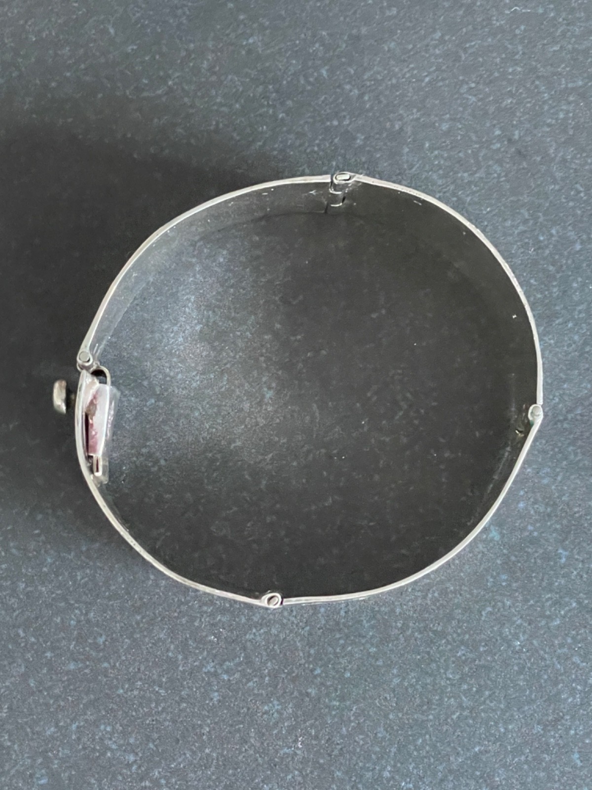 Solid 925 Silver Bracelet from Taxco Mexico Handmade with Green Stone Inlay
