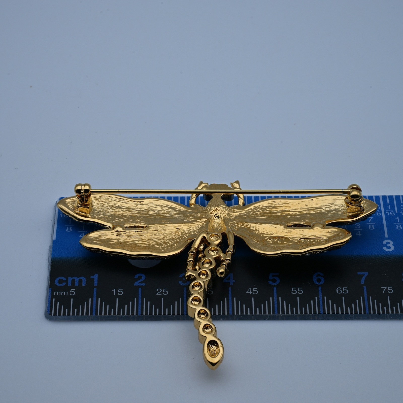 KJL Gold Tone Dragonfly Brooch Pin Rhinestone Faux Pearl Wings Insect Jewelry