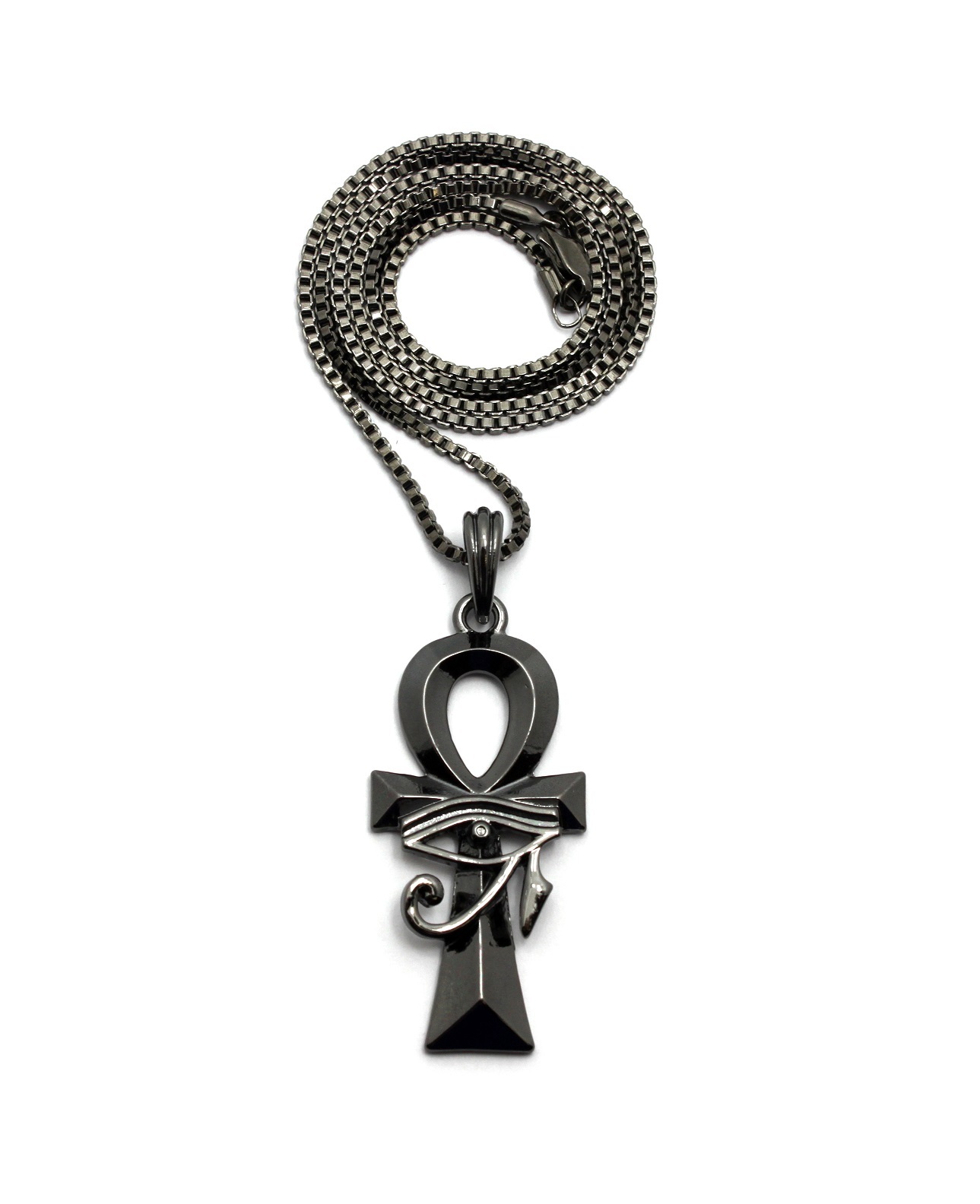 Egyptian Eye of Horus Ankh Pendant Box, Cuban Chain Hip Hop Necklace XSP417