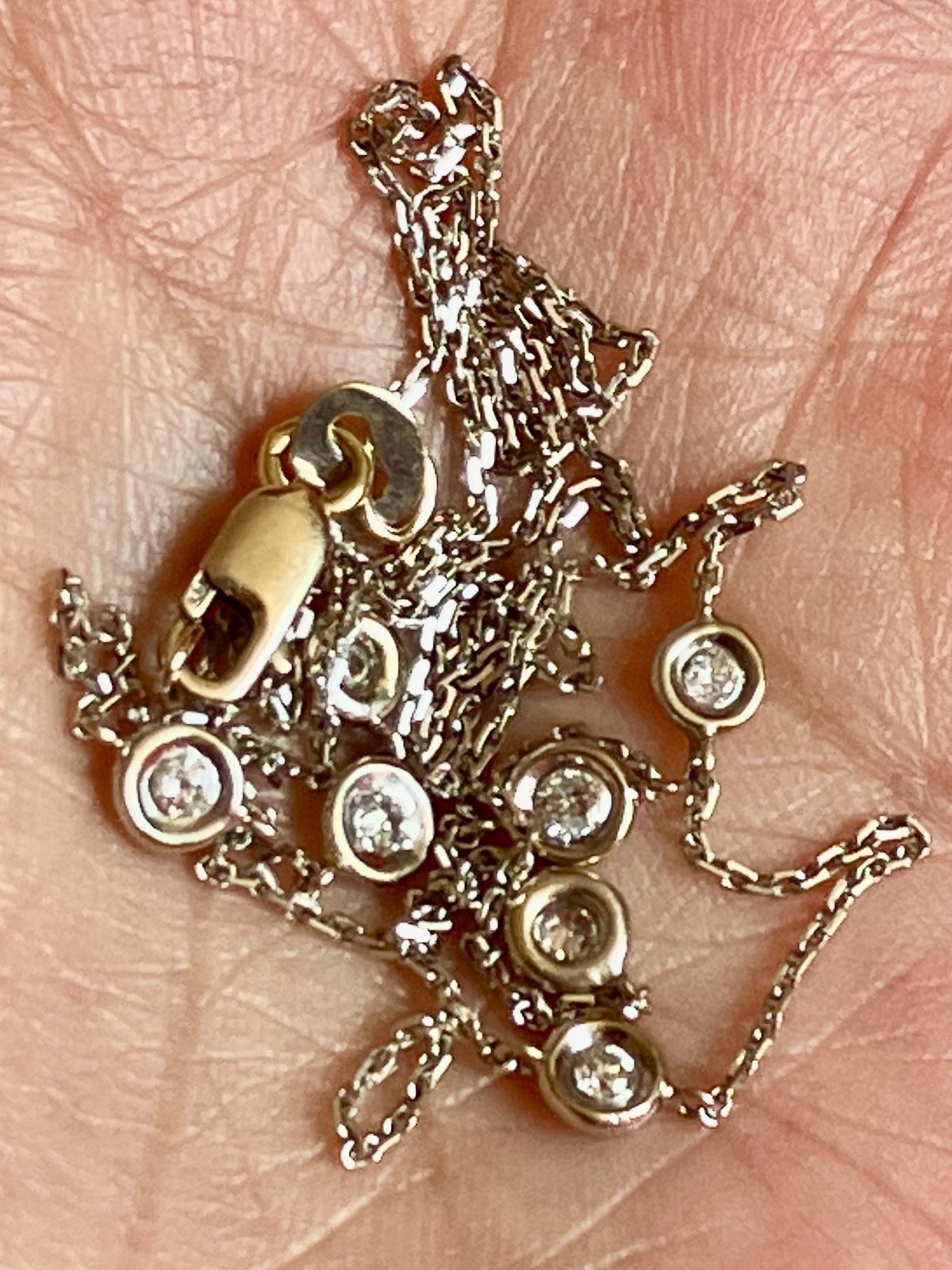 Bezel Set Round Cut Natural Diamond Station Necklace 14k White Gold 18″ Chain