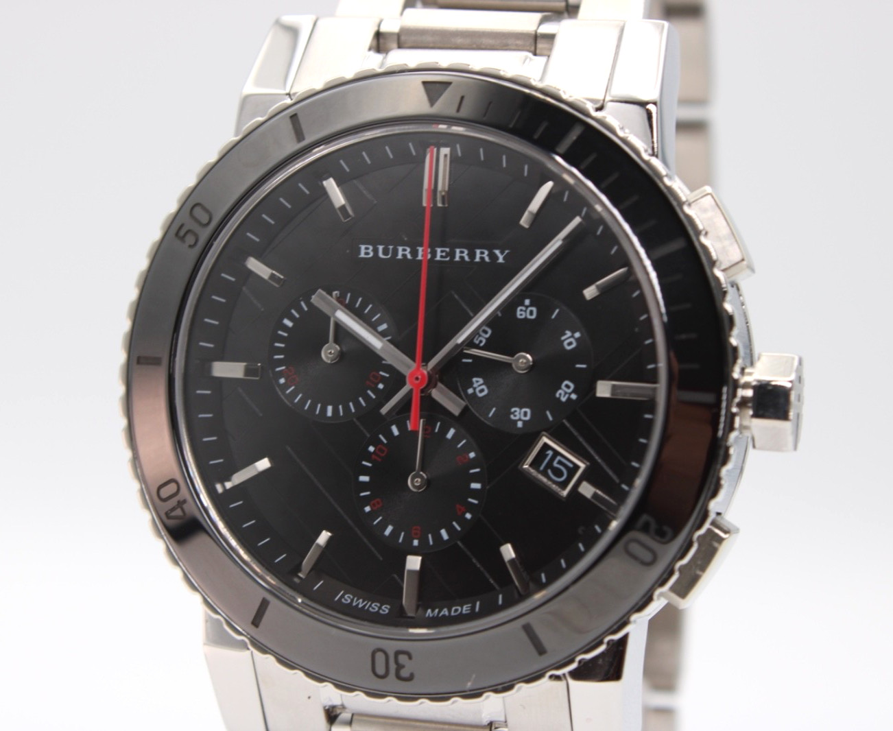 BURBERRY THE CITY BU9380 Stainless Steel Black Dial Chronograph Men’s Watch