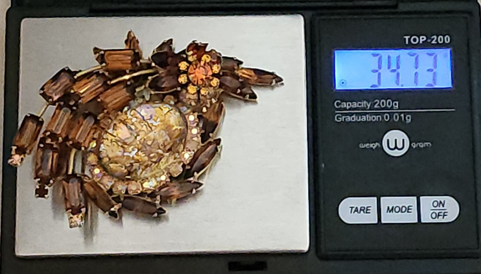 Juliana D&E Amber Rhinestone Easter Egg Brooch Navette Gold Brown Crackled Nest