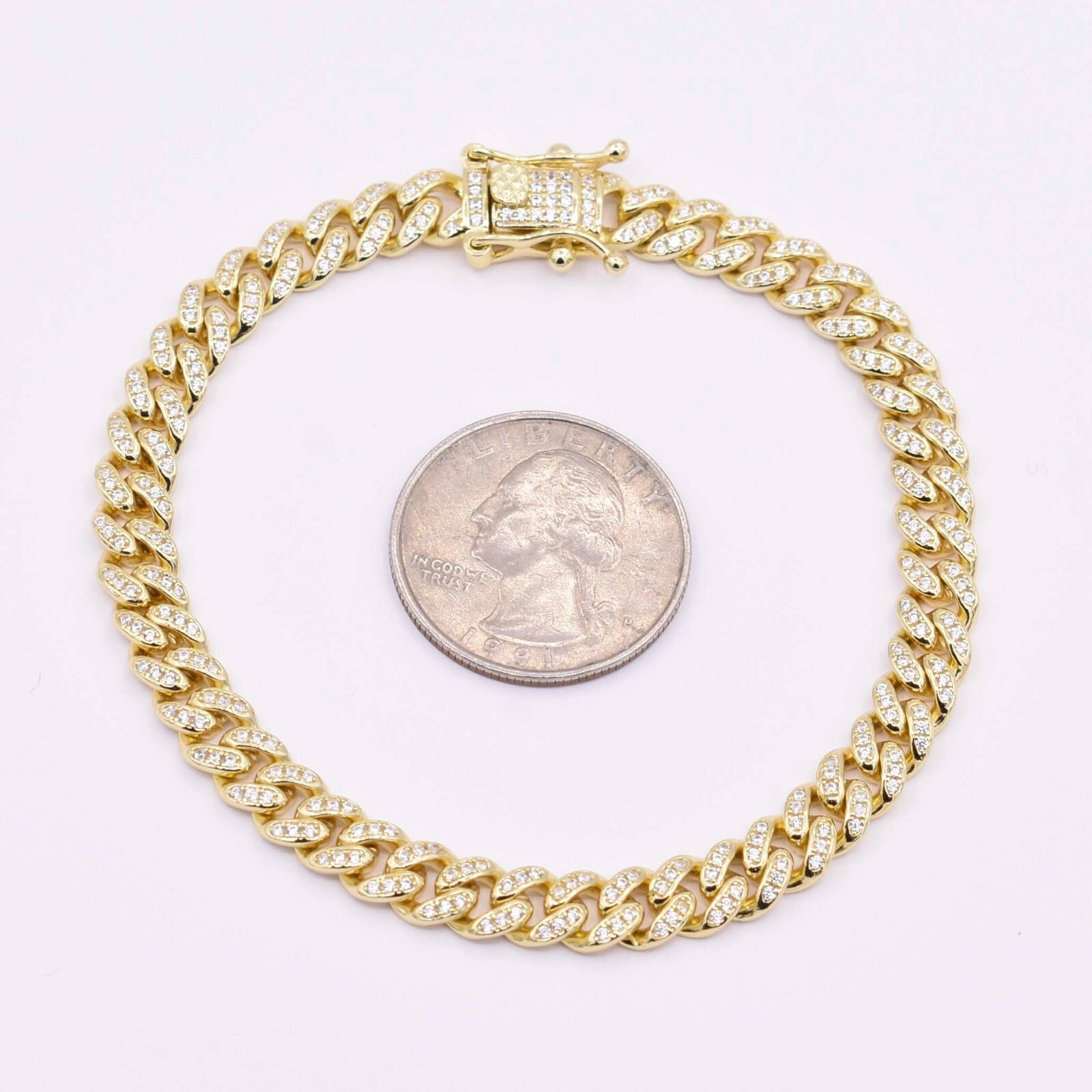 6.5mm Miami Cuban CZ Link Bracelet 14K Yellow Gold-Plated Sterling Silver 925