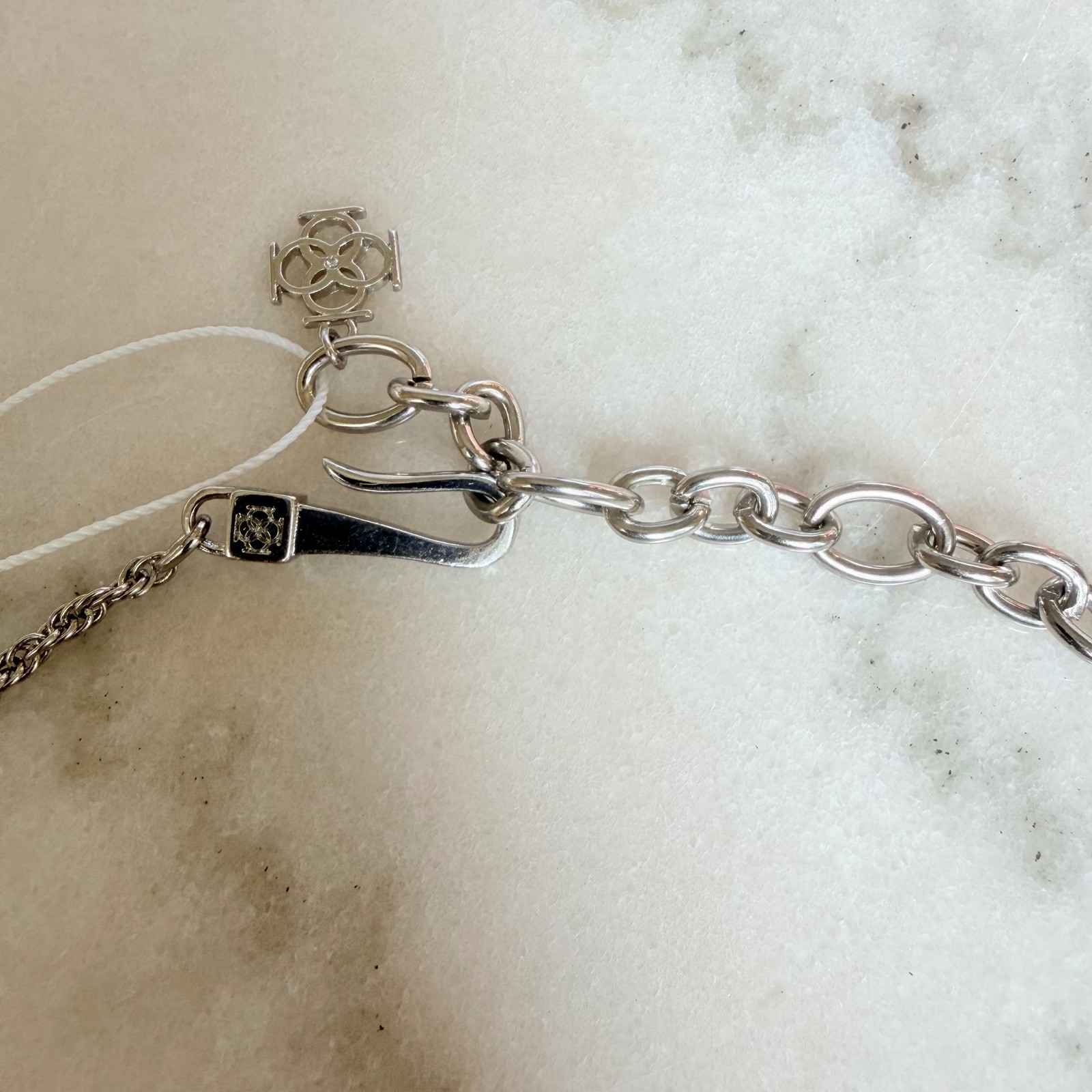 Ann Taylor Silver Tone Faux Pearl Crystal Statement Necklace Grey Cream Floral