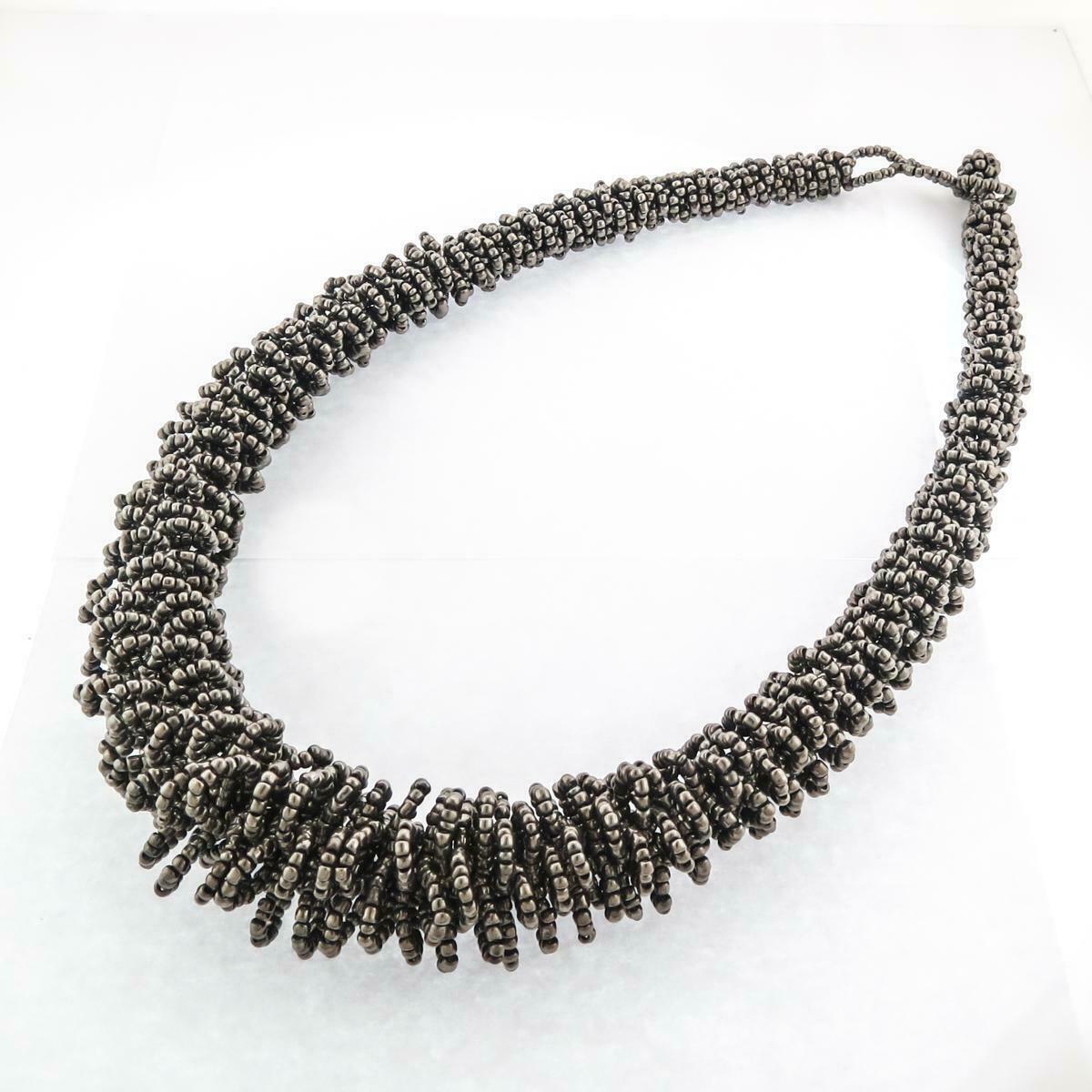 Handmade Necklace GLASS BEADS PEWTER Tone Artisan Bohemian 24 Inches Adjustable