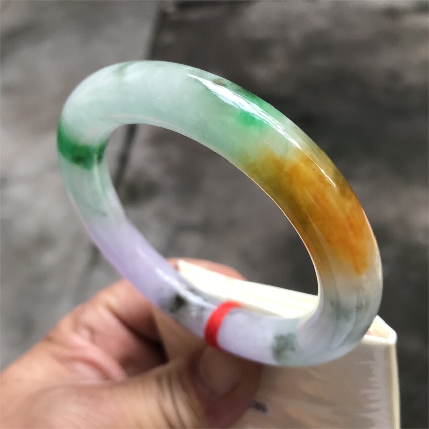 55.5MM Myanmar Natural Green Yellow Lavender Jadeite Jade Bracelet Jade Bracelet