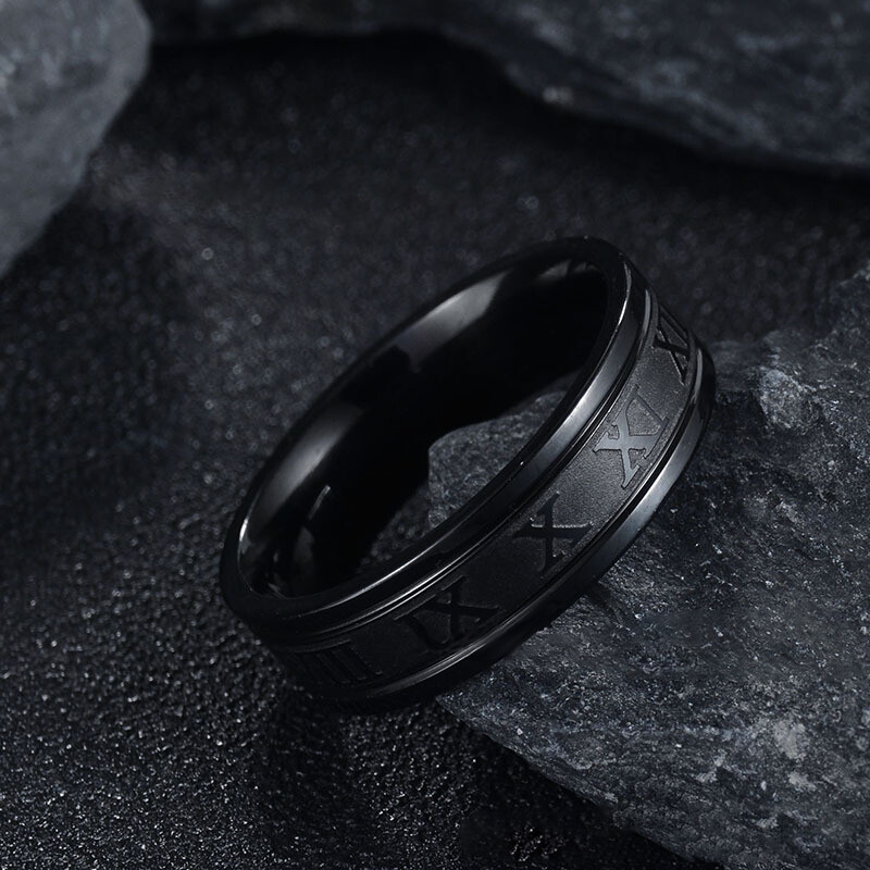 2021 Vintage Roman Numerals Men Rings Fashion 6mm Stainless Steel Rings Jewelry