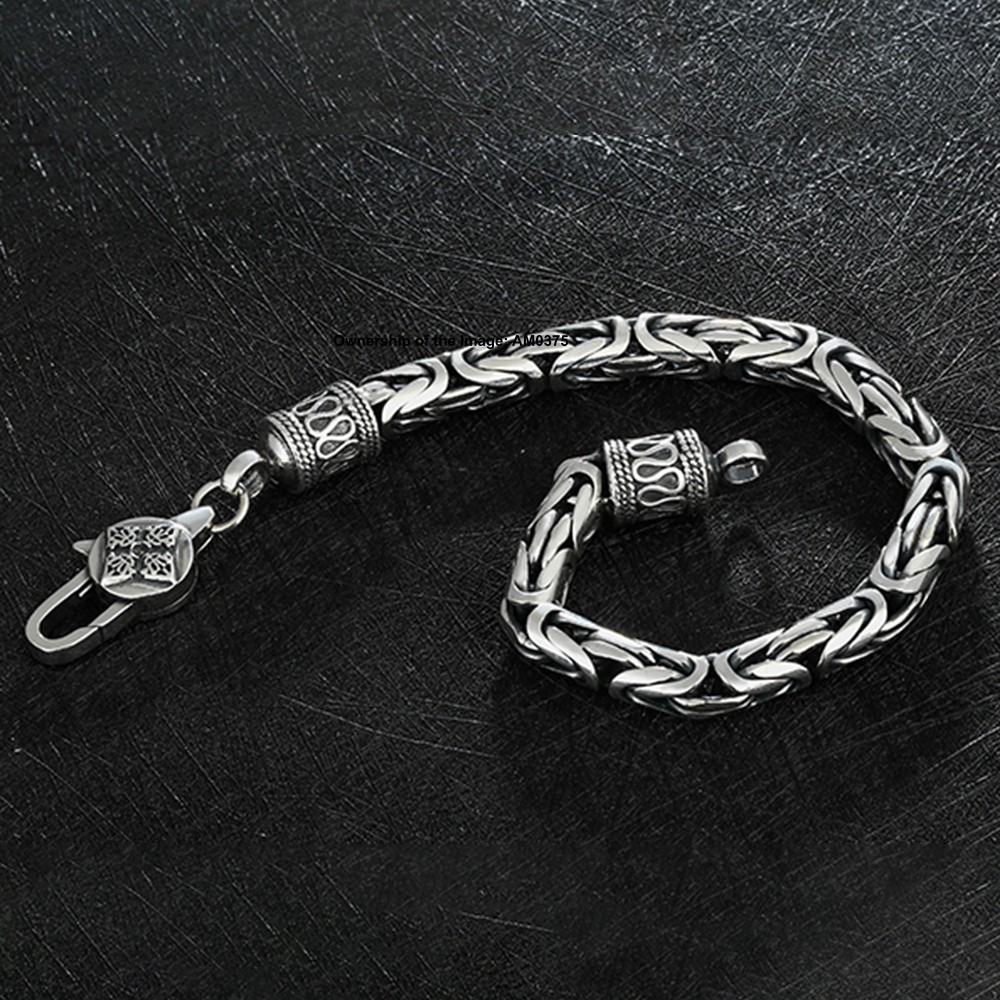 Pure 925 Sterling Silver 5mm Byzantine Link Chain Men’s Bracelet 7.5-8.7inch