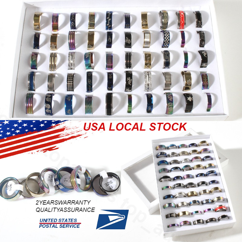 50 X Stainless Steel Rings Men Women Fashion Jewelry Party Gift Wholesale Lot