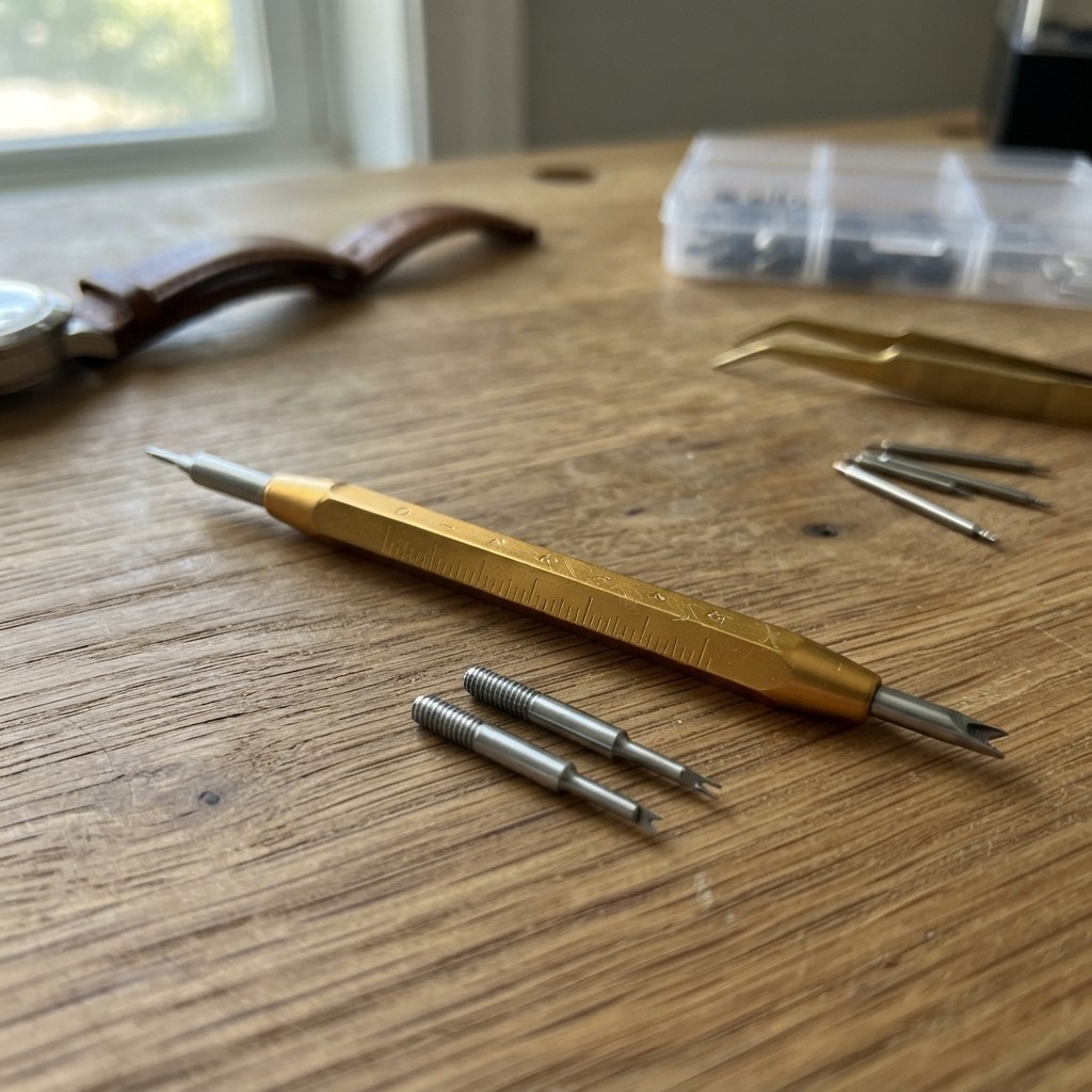 Stainless Steel Spring Bar Tool with Integrated Ruler and Extra Tips Included