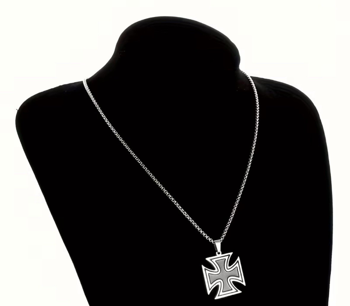 304L Stainless Steel Iron Cross Pendant Necklace Vintage Retro Biker Men Women