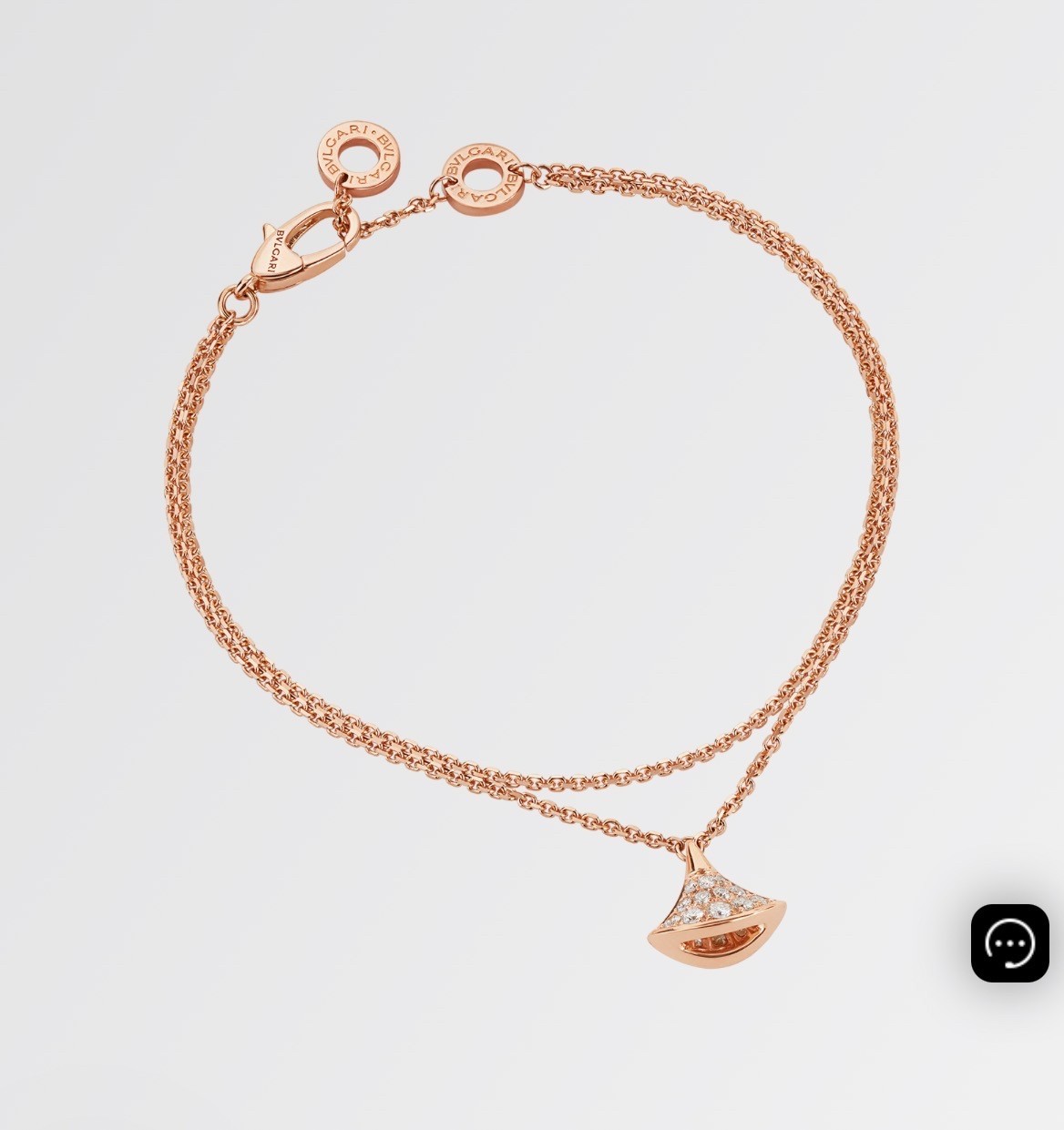 BVLGARI DIVAS’ DREAM Full Diamond Fan Pendant Bracelet 18k Rose Gold 5.9–6.7 in