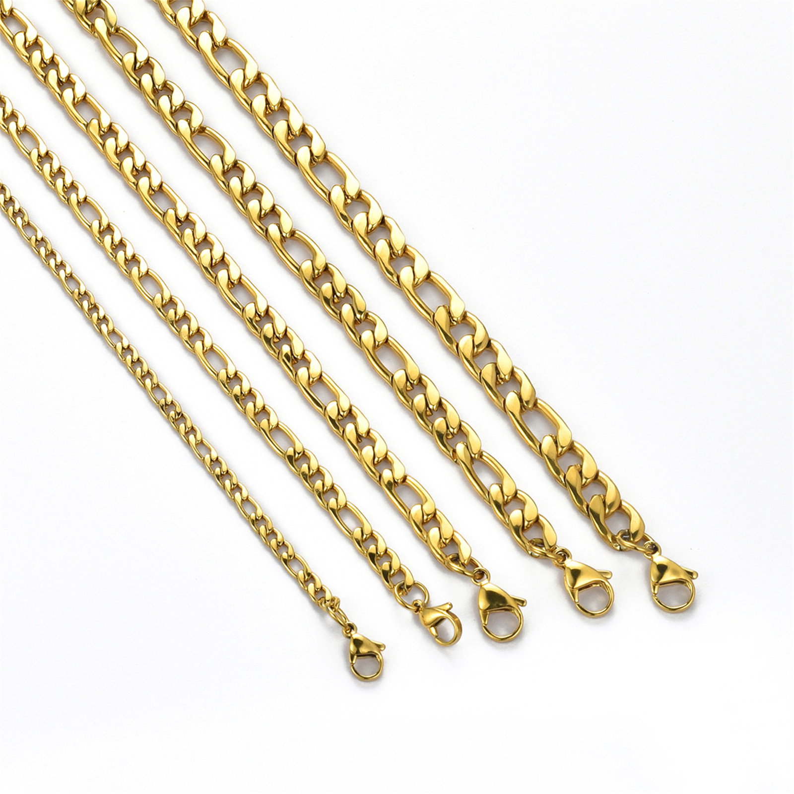 Stainless Steel 14K Gold Plated Figaro Chain Womens Mens Necklace 16-26″ *G033