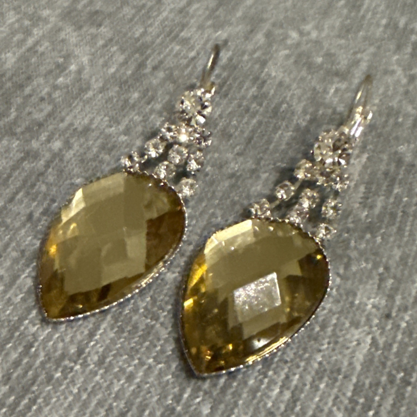 VTG Teardrop Earrings Faux Citrine Crystal Rhinestone Dangle Classic