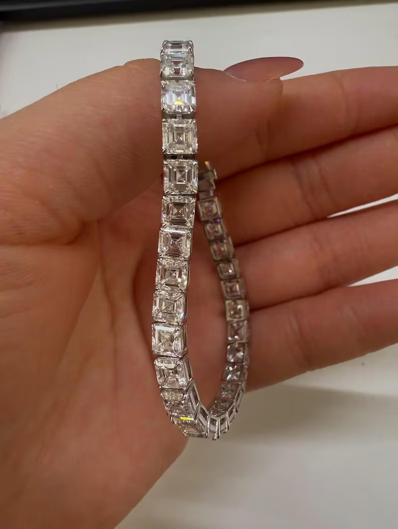 20.00 Ct Asscher Lab Created Diamond Anniversary Bracelet 14K White Gold Plated