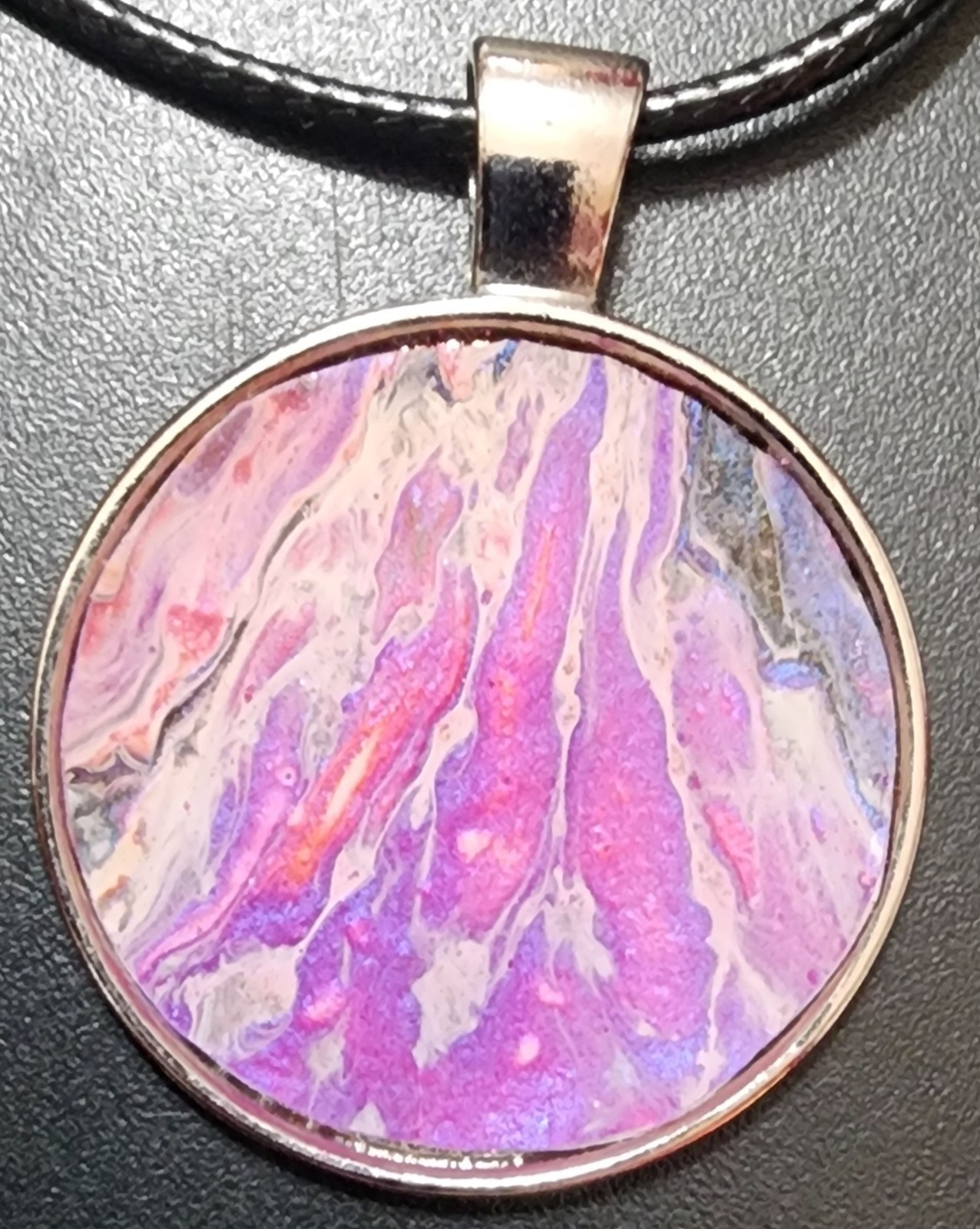 Handcrafted Acrylic Paint & Resin Pendant Faux Leather Adjustable Lobster Clasp