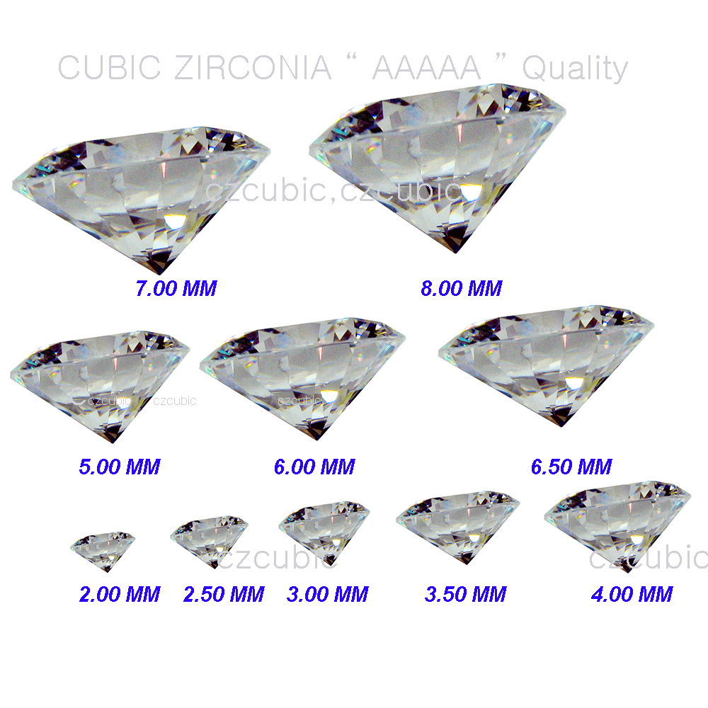 CUBIC ZIRCONIA LOOSE ROUND 2.00 MM-11.00 MM EACH WHITE CZ “AAAAA” SHIP IN U.S.A