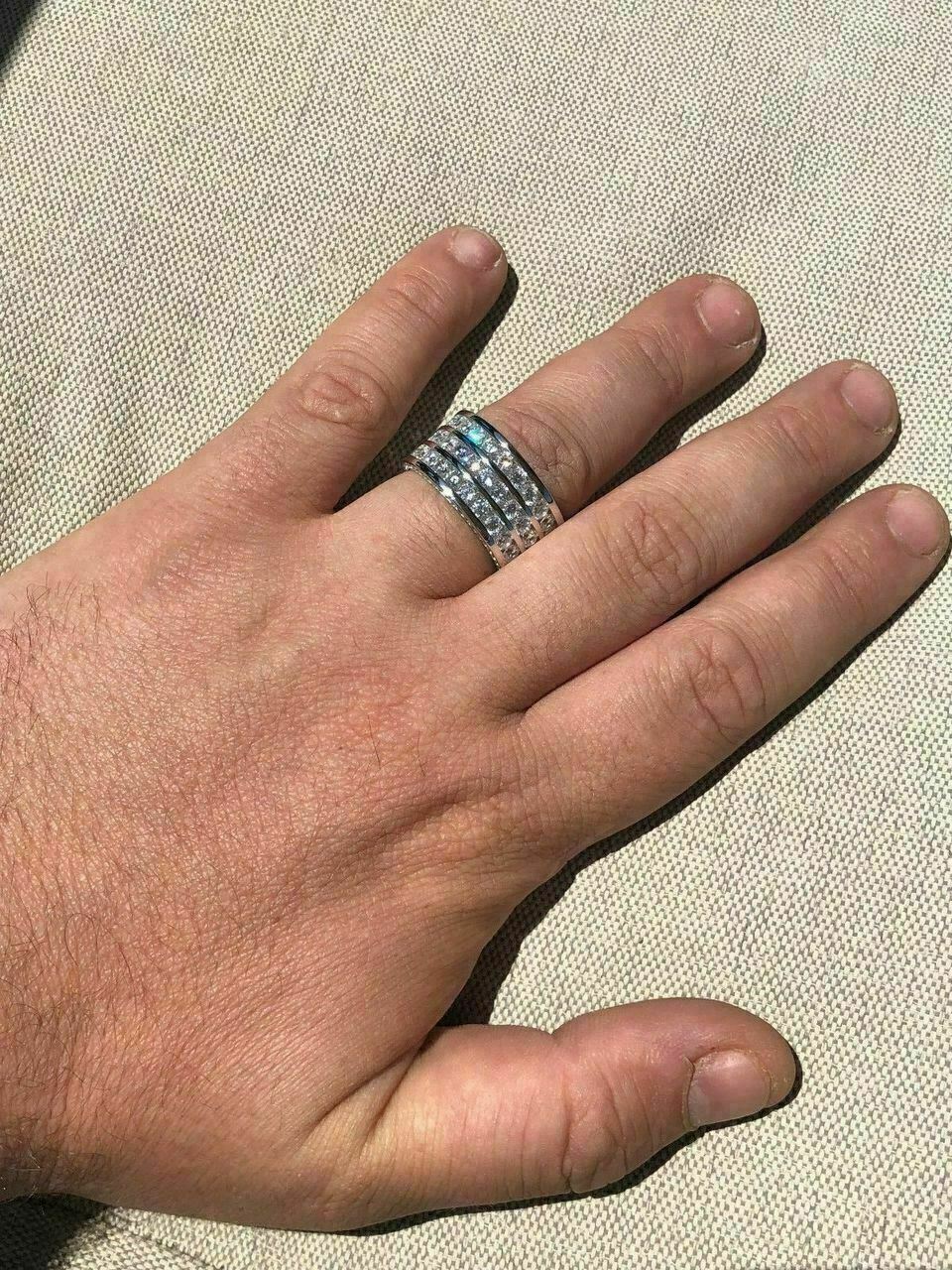 Men’s Tennis Ring Solid 925 Silver 14k Gold Plated Pinky Wedding Band CZ
