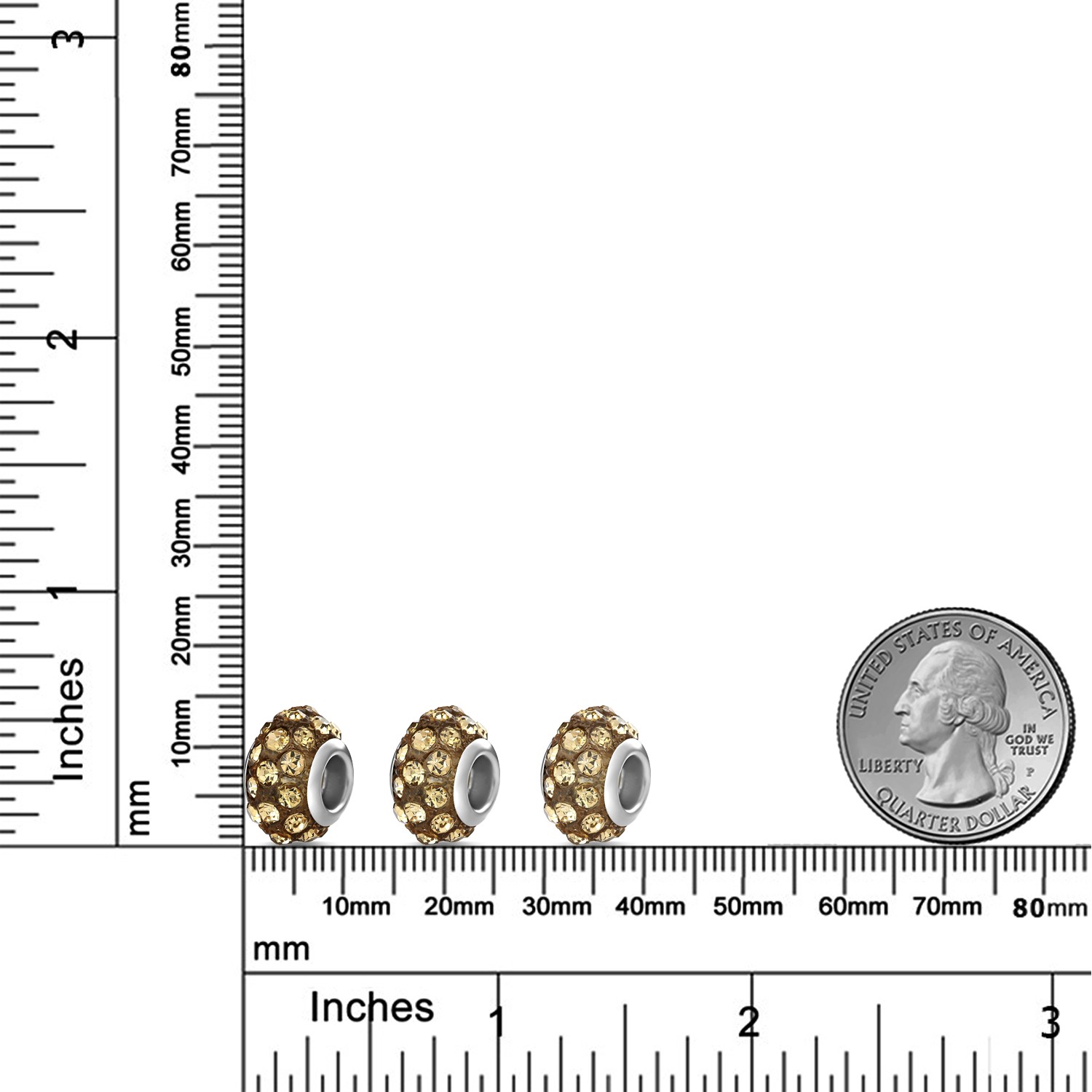 Set of Three 14mm Golden Yellow Pave Crystal Ball Fits with Beads and Charms