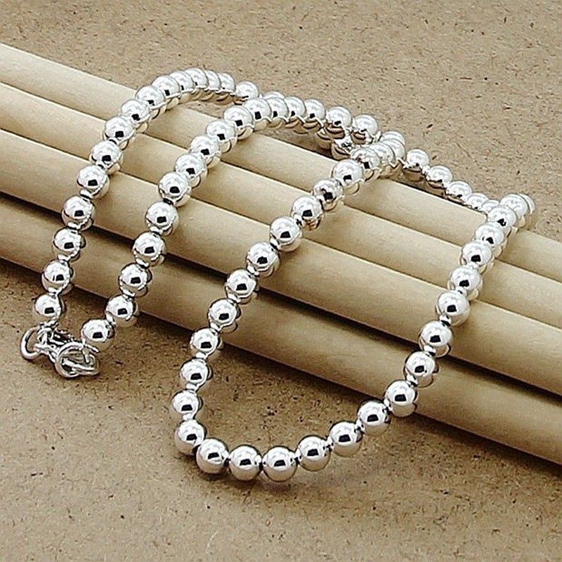 16″-20″ Women’s 925 Sterling Silver 6mm Ball Beads Chain Necklace #N262
