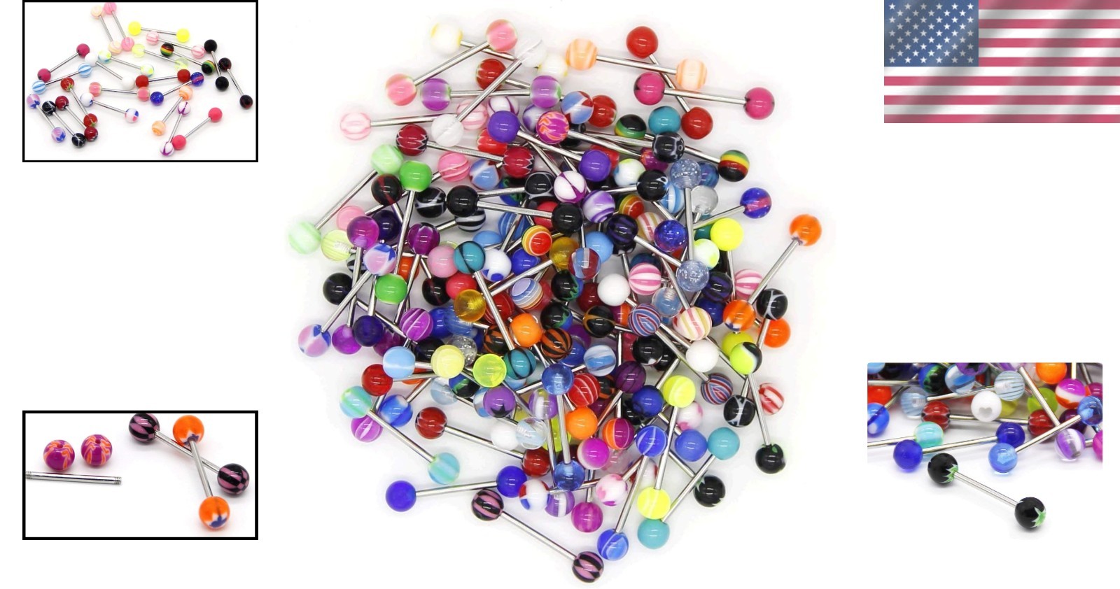 Versatile 110Pcs Tongue Rings: 14g Stainless Steel with Color Options for All