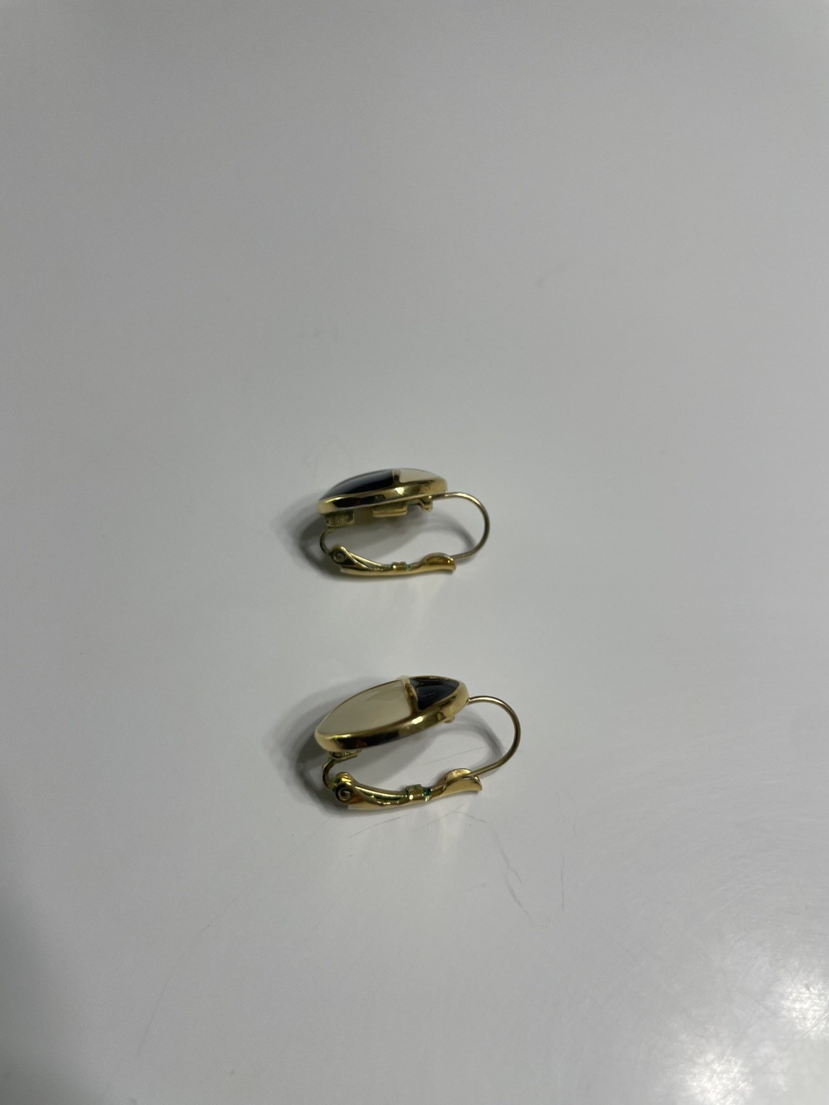 Vintage Monet Black & Cream Enamel Circle Earrings 1980s French Wire