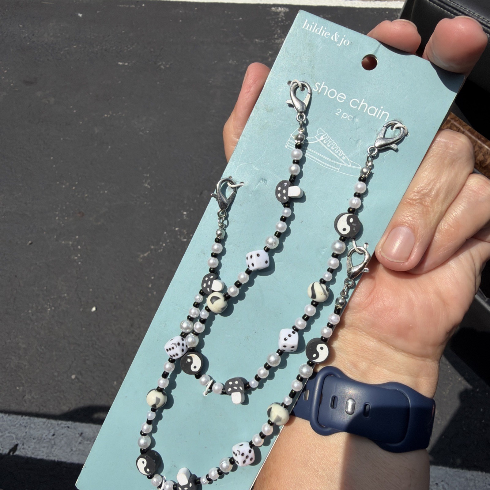 Hildie & Jo Shoe Chain Ankle Bracelet Anklet NWT 2 Piece 11.2″ Yin/Yang & Pearl