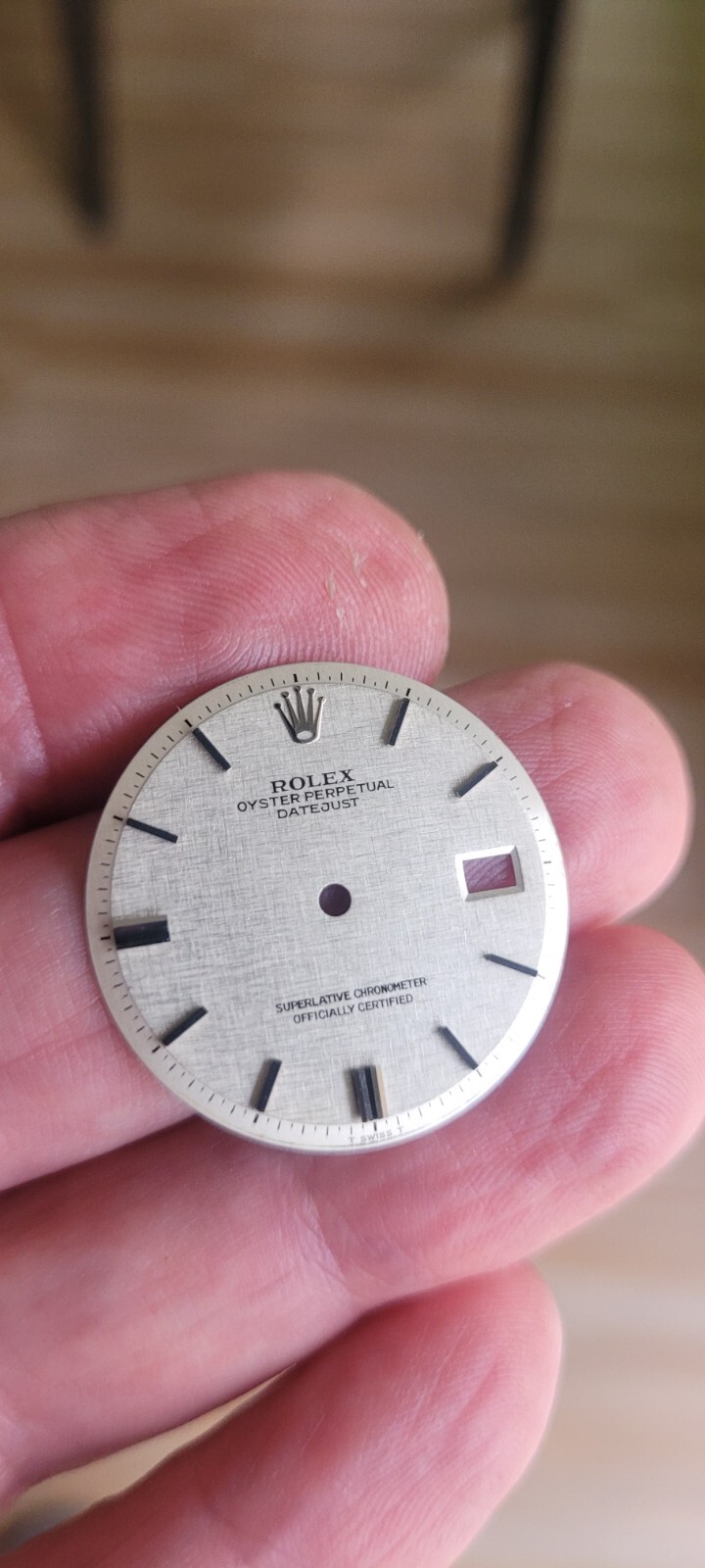 Rolex 100% genuine 36mm non quick set 1601 dial, linen black lacquer top marker