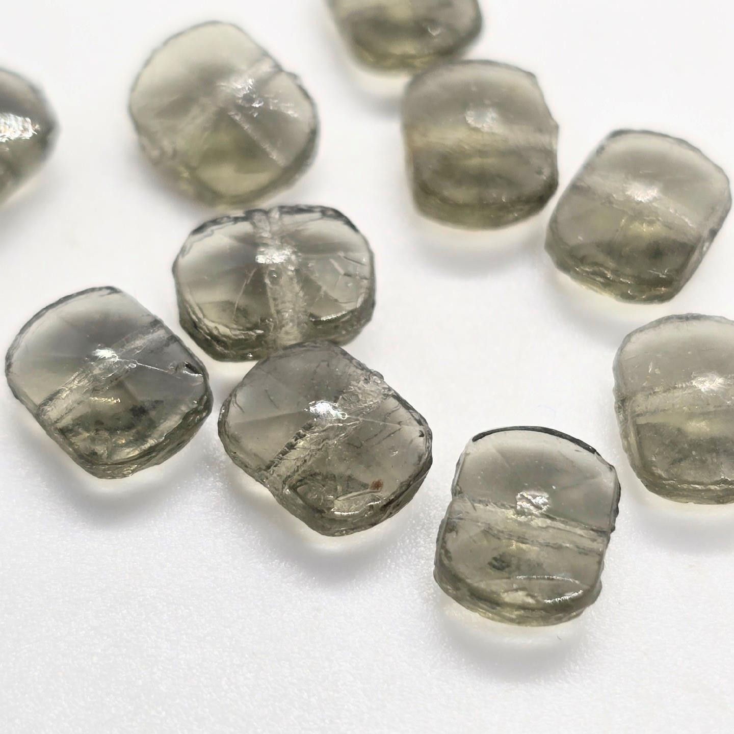 Smokey Charcoal Gray Vintage Faceted Small Rectangle Glass Beads |7mm 10pc