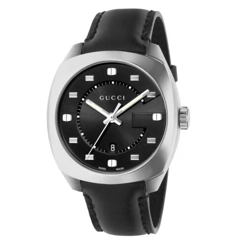 GUCCI GG2570 YA142307 BLACK DIAL STAINLESS STEEL CASE LEATHER STRAP MEN’S WATCH