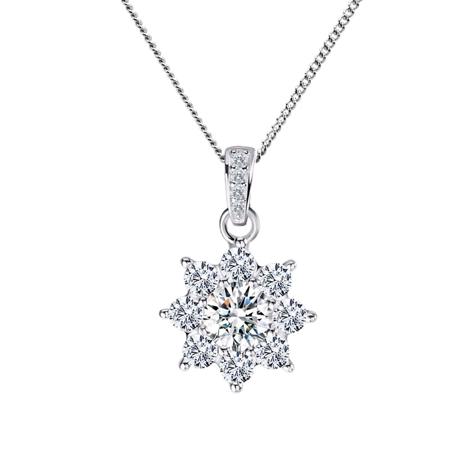 Curb Chain Cuba Necklace Pendant Star Zircon 925 Sterling Silver Women