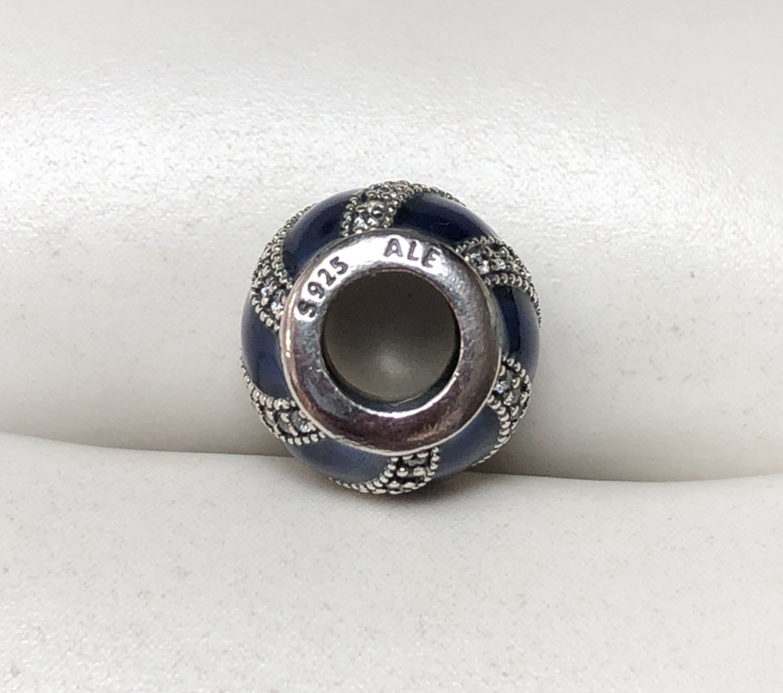 RETIRED Authentic PANDORA Adornment Blue Enamel Clear CZ Charm #791991EN118