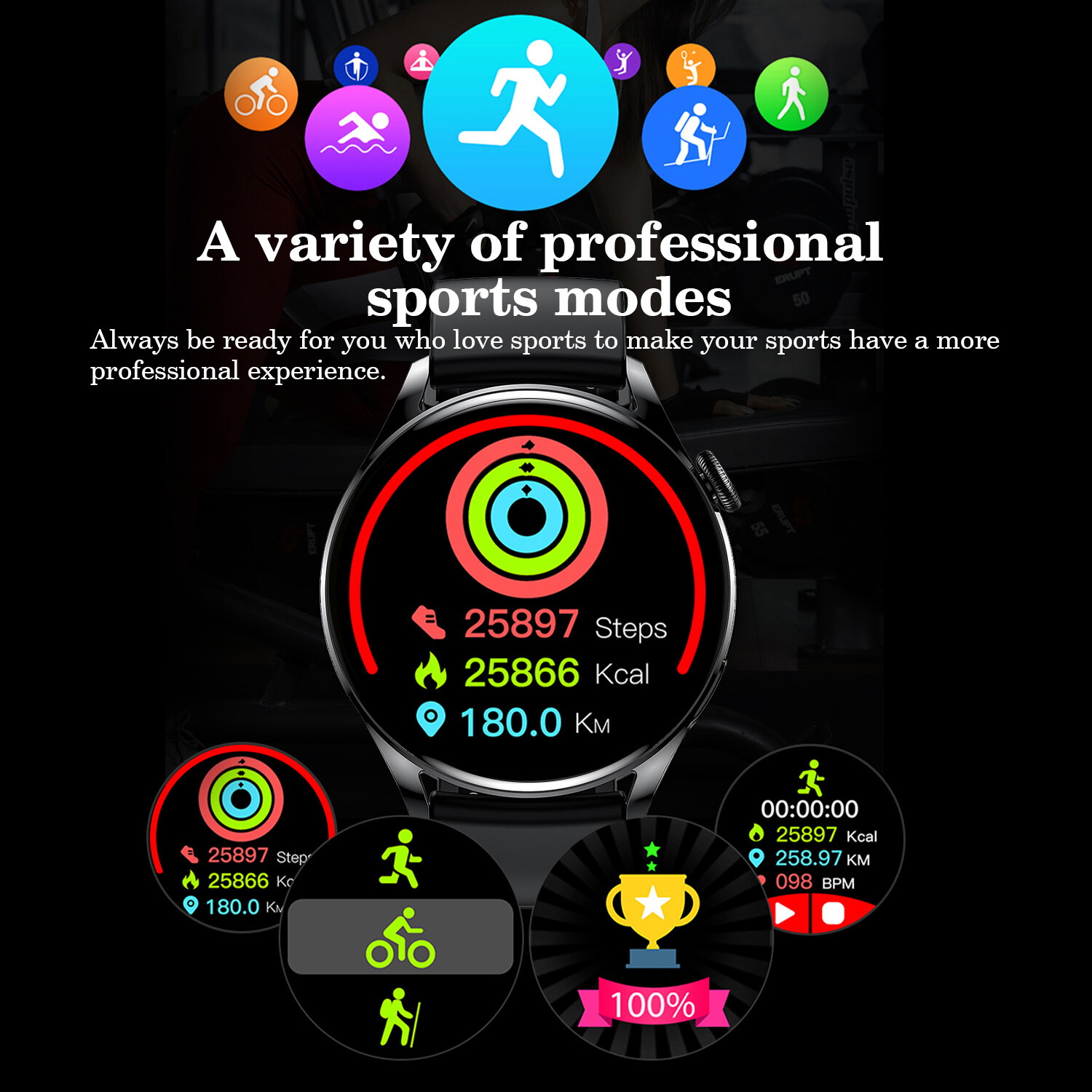 Smart Watch NFC Touch Screen Heart Rate Blood Pressure Monitor Fitness Tracker✎
