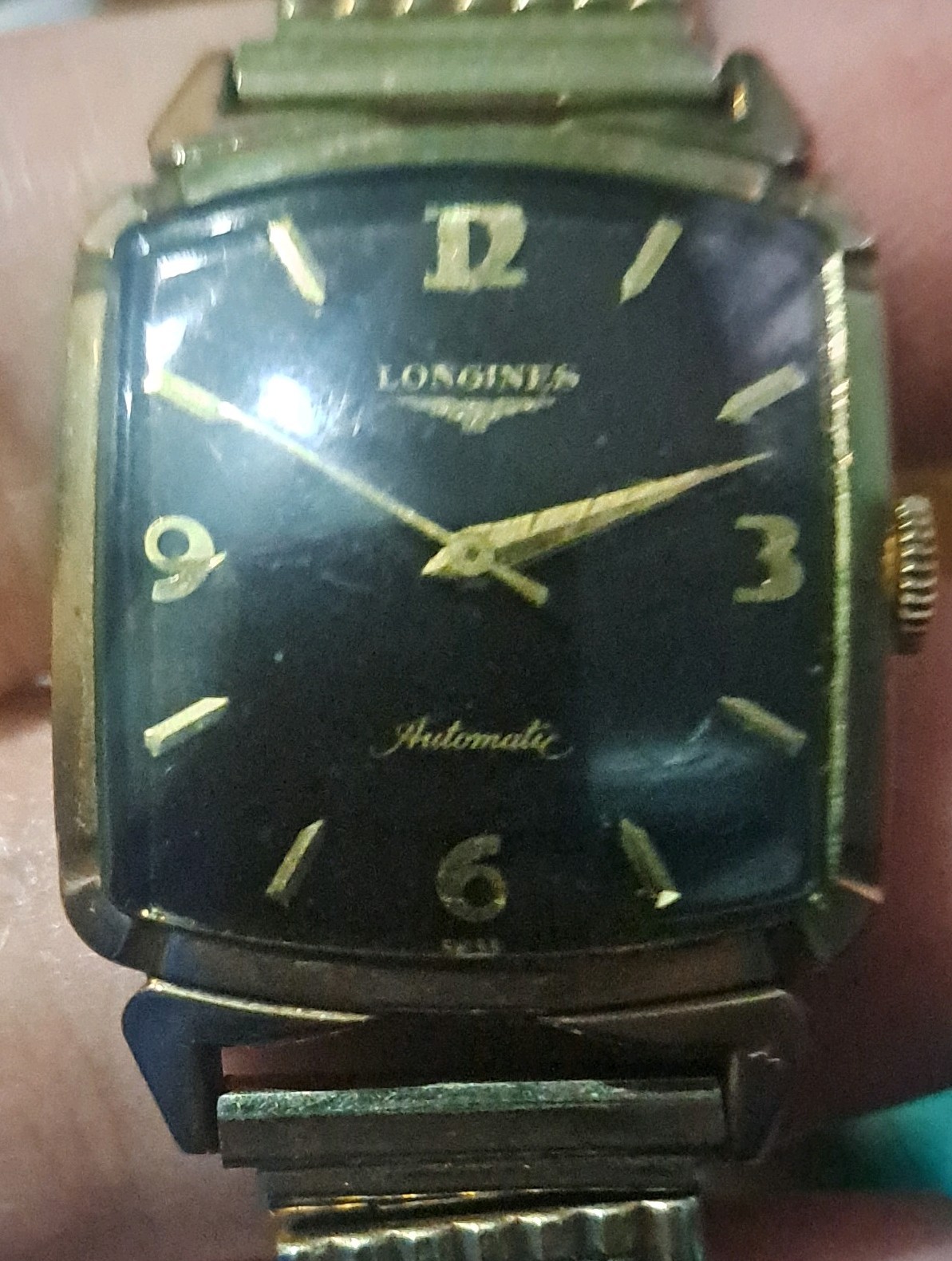Longines Flagship Women’s Automatic Square Black Dial Gold Tone Bracelet 1950s