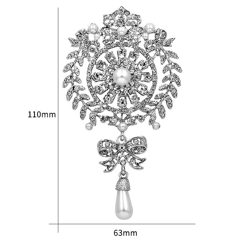 Massive ELEGANT Silver Pearl & RHINESTONE Vintage Inspired Glamor RUNWAY Brooch