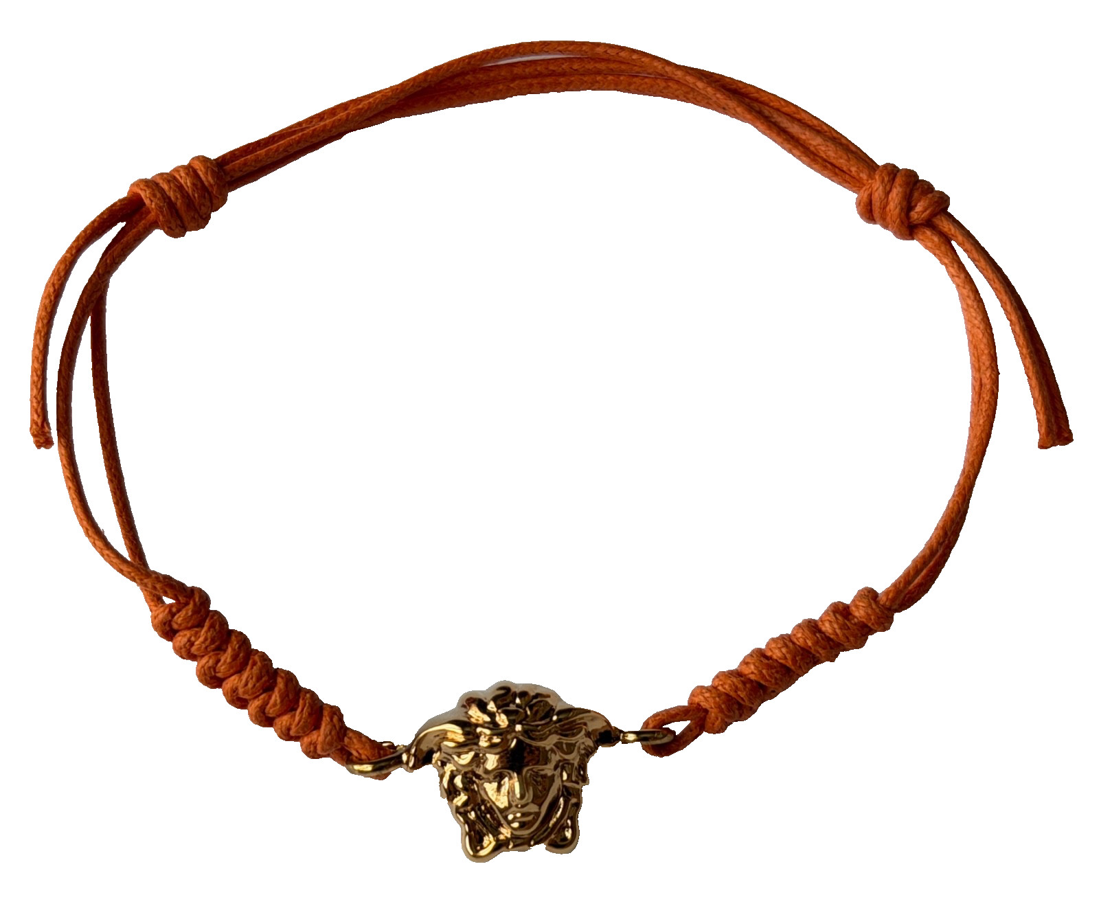 NWT Versace Medusa Head 3D Logo Charm Gold Orange Drawstring Cord Bracelet $495